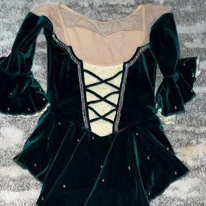 Green velvet Figure skating dress